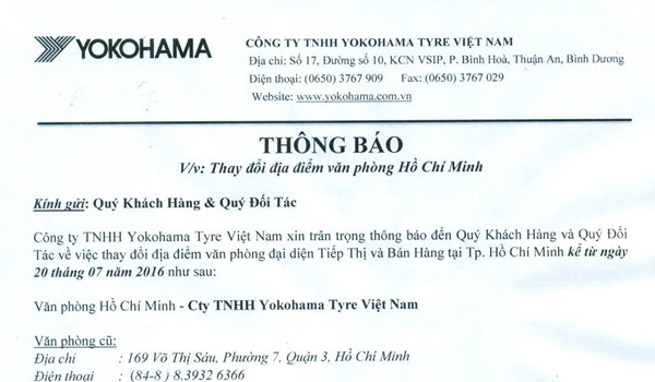 Mẫu thông báo chuyển văn phòng 